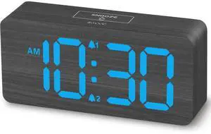 Eyesoul Wooden Digital Alarm Clocks for Bedrooms: Dimmable Dual Alarm Clock with Large Numbers for Bedside Desk - Loud Alarm for Heavy Sleepers with Volume Control - Wood Decor & Gifts