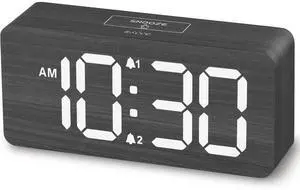 Eyesoul Wooden Digital Alarm Clocks for Bedrooms: Dimmable Dual Alarm Clock with Large Numbers for Bedside Desk - Loud Alarm for Heavy Sleepers with Volume Control - Wood Decor & Gifts