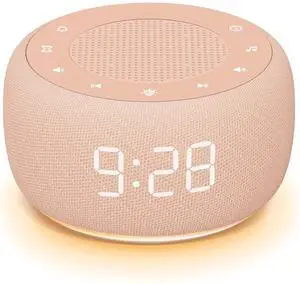 Eyesoul Sound Machine & Alarm Clock 2-in-1, 0-100% Clock Face Brightness, Bottom Colored Light, Sleep Timer, Precise 30-Level Volume White Noise Machine, Digital Alarm Clocks for Bedrooms - Peach