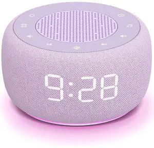 Eyesoul Sound Machine & Alarm Clock 2-in-1, 0-100% Clock Face Brightness, Bottom Colored Light, Sleep Timer, Precise 30-Level Volume White Noise Machine, Digital Alarm Clocks for Bedrooms - Purple