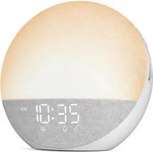 Eyesoul Sunrise Alarm Clock White Noise Machine: Natural Wake Up Light - Dimmable Clock with Bluetooth Speaker for Bedroom - 25 Sleep Sounds for Baby Adults Kids Frost White