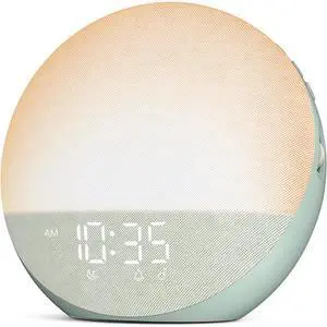 Eyesoul Sunrise Alarm Clock White Noise Machine: Natural Wake Up Light - Dimmable Clock with Bluetooth Speaker for Bedroom - 25 Sleep Sounds for Baby Adults Kids Sage Green