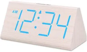 Eyesoul Wooden Digital Alarm Clocks for Bedrooms - Electric Desk Clock with Large Numbers, USB Port, Loud Alarm for Heavy Sleepers, Adjustable Volume, Dimmer, Snooze, DST, Wood Décor, Adapter Powered