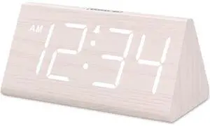 Eyesoul Wooden Digital Alarm Clock for Bedroom - Living Room Desk Clock with Large Numbers, Bedside Nightstand Clock with USB Port, Adjustable Volume, Dimmer, DST, Office Wood Décor, Adapter Powered