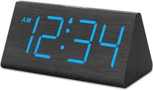 Eyesoul Wooden Digital Alarm Clocks for Bedrooms - Electric Desk Clock with Large Numbers, USB Port, Loud Alarm for Heavy Sleepers, Adjustable Volume, Dimmer, DST, Wood Décor Gifts, Adapter Powered