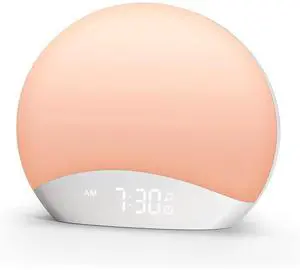 Eyesoul Sound Machine Sunrise Alarm Clock with Night Light, 26 Nature Inspired Sleep Sounds, 0-100% Dimmable Clock, Sunrise Lamp, Wake Up Light, Brown/Pink/White Noise Machine for Babys, Adults, Kids