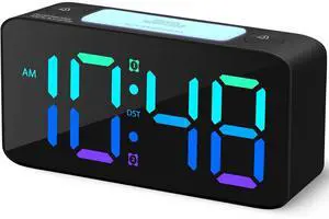 Eyesoul Super Loud Alarm Clock for Heavy Sleepers Adults,Digital Clock with 7 Color NightLight,Adjustable Volume,USB Charger,Small Clocks for Bedrooms Bedside,ok to Wake for Kids,Teens (Black+RGB)