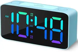 Eyesoul Loud Alarm Clock for Heavy Sleepers Adults,Digital Clock with 7 Color NightLight,Adjustable Volume,USB Charger,Small Clocks for Bedrooms Bedside,ok to Wake for Kids,Teens (Blue+RGB)