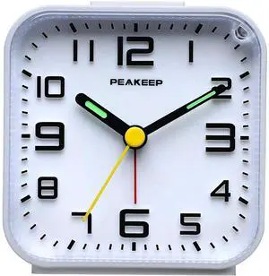 Eyesoul 3D Numbers No Tick-Tock Analog Alarm Clock with Classic Beep Sound, Snooze, Manual Light and Battery Powered Small for Travel (White-3D)