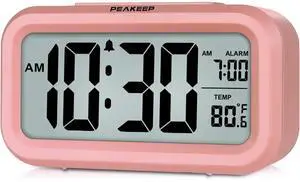 Eyesoul Night Light Digital Alarm Clock with Indoor Temperature, Battery Operated Desk Small Clock (Light Salmon Pink)