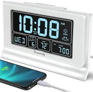 Eyesoul Alarm Clocks for Bedrooms with Battery Backup, Auto Set Digital Clock with Date and Day of Week, 5 Inch Large Display with Weekday Temperature, USB Ports, Auto DST, Brightness Dimmer, 12/24H Eyesoul Alarm Clocks for Bedrooms with Battery Backup, Auto Set Digital Clock with Date and Day of Week, 5 Inch Large Display with Weekday Temperature, USB Ports, Auto DST, Brightness Dimmer, 12/24H