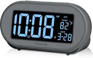 Eyesoul Alarm Clocks for Bedrooms, Auto Set Digital Desk Clock for Bedside Nightstand, Electric Clock with Dimmable Brightness Dimmer, Auto DST, USB Port, Date, Temperature, Snooze