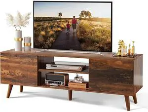 Eyesoul TV Stand for 55 60 inch TV, Mid Century Modern TV Console, Entertainment Center with Storage for Living Room, Retro Brown
