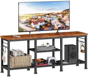Eyesoul TV Stand for TVs up to 55 Inch, Entertainment Center with Open Storage Shelves, Media Console Table with Soundbar Shelf for Living Room, Bedroom, Rustic Brown