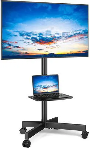 Eyesoul Mobile TV Stand for 23-60 Inch LCD LED Flat/Curved Panel Screen TVs up to 88 lbs, Rolling TV Stand with Adjustable Shelf & Tilt, Portable Floor Stand on Wheels for Bedroom, Living Room, Office