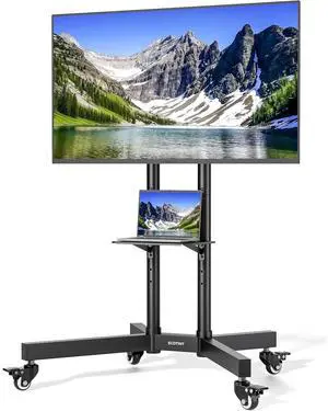 Eyesoul Heavy-Duty Rolling TV Stand for 3285" Screens  Supports 187 lbs (154 lbs TV + 33 lbs Shelf), Stable Mobile TV Cart with Shelf & Locking Wheels, Floor TV Stand, Max VESA 600x400, Black
