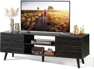 Eyesoul TV Stand for 55 60 inch TV, Modern Entertainment Center with Storage Cabinets, Mid Century TV Console Table for Bedroom, TV Stand for Living Room, Charcoal Black