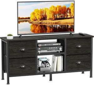 Eyesoul TV Stand with 4 Drawers, 43 inch Entertainment Center with Open Shelves, Media Center for 50" TV, Television Stand for Bedroom, Living Room/Light Black Oak