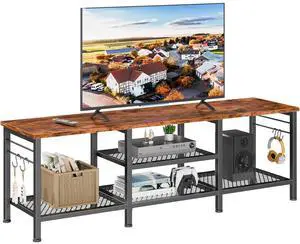 Eyesoul TV Stand for TVs up to 65 Inch, Entertainment Center with Open Storage Shelves, 55 Inch Television Stands with Soundbar Shelf for Living Room, Bedroom, Rustic Brown
