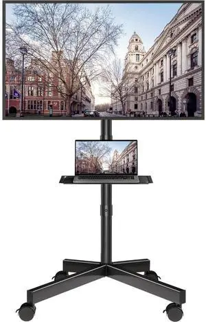 Eyesoul Mobile TV Stand with Tilt Function, Rolling TV Stand for 23-60" LED, LCD, OLED TVs, Holds up to 88lbs, Max VESA 400x400mm, Adjustable Media Shelf (Black, 17.1x15.1x53.1 in)