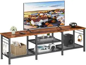 Eyesoul TV Stand for TVs up to 70 Inch, 63 Inch Entertainment Center with Open Storage Shelves, Television Stands with Soundbar Shelf for Living Room, Bedroom, Rustic Brown