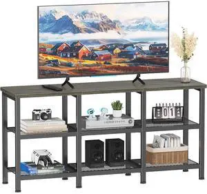 Eyesoul TV Stand, 43 Inch Entertainment Center with 3-Tier Storage Shelves, Industrial Media Console Table for TVs up to 50 Inch, Television Stands for Living Room, Bedroom, Light Black Oak