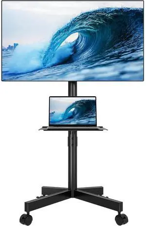 Eyesoul Mobile TV Stand for 23-60 Inch TVs, Rolling TV Stand with Locking Wheels, Adjustable Height, Media Shelf, Max VESA 400x400mm, Holds Up to 88lbs