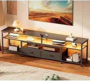 Eyesoul TV Stand for 75 80 Inch TV, Entertainment Center with Power Outlets and LED Lights, 70.9 Inch TV Console for Living Room, Media Console with Drawers and Shelves, Black