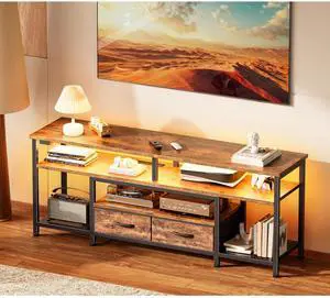 Eyesoul TV Stand for 55 60 Inch TV, Entertainment Center with Power Outlets and LED Lights, 54 Inch TV Console for Living Room, Media Console with Drawers and Shelves, Rustic Brown, 8778FC