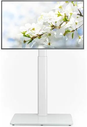 Eyesoul Universal Floor TV Stand with Mount 70 Degree Swivel 9 Level Height Adjustable and Space Saving Design for Most 27 to 65 inch LCD, LED OLED TVs, Perfect for Corner & Bedroom White AX1006TW