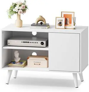 Eyesoul TV Stand for 40 Inch TVs, Small Entertainment Center with Storage Cabinet, Mid-Century Modern TV Stands for Living Room and Bedroom, 32" TV Console, White
