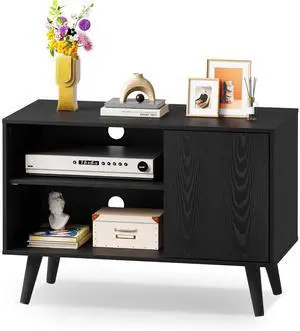 Eyesoul TV Stand for 40 Inch TVs, Small Entertainment Center with Storage Cabinet, Mid-Century Modern TV Stands for Living Room and Bedroom, 32" TV Console, Black