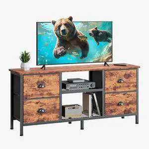 Eyesoul TV Stand with 4 Drawers, 43 Inch Entertainment Center with Open Shelves, Media Console Table for 50" TV, Television Stand for Bedroom, Living Room/Rustic Brown