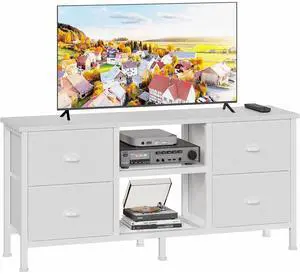 Eyesoul TV Stand Dresser with 4 Drawers, Entertainment Center with Open Shelf, Small Television Stands for 50" TV, Media Center for Bedroom, Living Room/White