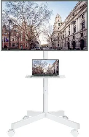 Eyesoul Mobile TV Stand with Tilt Function, Rolling TV Stand for 23-60" LED, LCD, OLED TVs, Holds up to 88lbs, Max VESA 400x400mm, Adjustable Media Shelf (White, 17.1x15.1x53.1 in)