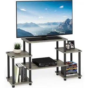 Eyesoul Turn-N-Tube No Tools Entertainment Center, Round Square Corner, French Oak Grey/Black