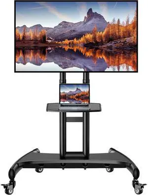 Eyesoul Mobile TV Cart for 32-82 Inch Flat/Curved LED/LCD/OLED TVs Rolling TV Stand with Height Adjustable Shelf Max VESA 600x400mm up to 100lbs- Outdoor TV Stand Trolley with Wheels PGTVMC05-1
