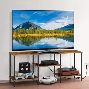 Eyesoul TV Stand for Bedroom 50 Inch TV Stand with Power Outlet 3 Tier Entertainment Center with Storage TV Console Table for 50 43 40 32 Inch TV, Rustic Brown