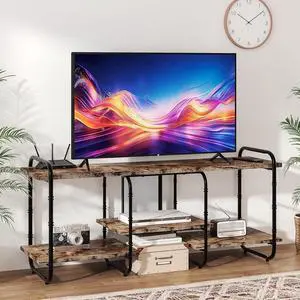 Eyesoul 65 inch TV Stand,TV Cabinet with 3-Tier Open Adjustable Storage Shelves,Wooden Style TV Console Table Entertainment Center for Living Room,Bedroom,Easy Assembly