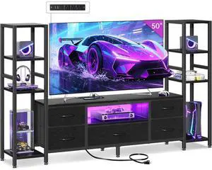 Eyesoul TV Stands for 40/43/50 Inch TV, Entertainment Center with LED Lights & Power Outlets, TV Stand Living Room with 5 Fabric Drawers, TV Console Cabinet for Bedroom, Black