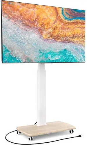 Eyesoul Rolling TV Stand with Power Outlets, Swivel Portable TV Stand for 32-70 Inch LCD LED OLED Flat/Curved Panel Screen TVs, Height Adjustable&Wood Base, Mobile TV Cart Holds up to 88Lbs