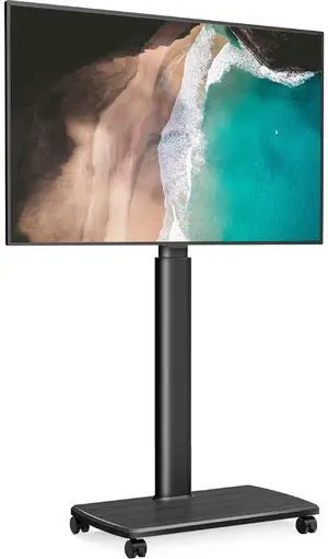 Eyesoul Rolling TV Floor Stand for 32 to 65 70 Inch TVs, Portable Tall TV Stand on Wheels, Black Mobile TV Cart with Castors, Swivel Mount, Corner TV Stands for Bedroom, Living Room, Small Dorm