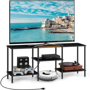 Eyesoul TV Stands for Living Room 50 inch TV Stand with Power Outlet Entertainment Center with Storage 3 Tier TV Console Table for 50 43 40 32 inch TV, Black