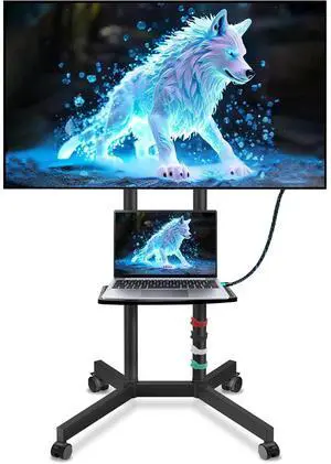 Eyesoul Rolling TV Stand with Wheels for 32-75 Inch TVs up to 88lbs, Portable TV Stand with Shelf, Mobile TV Cart for Living Room, Office, Meeting Room, OutdoorMT2007 Upgrade Version