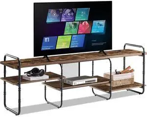 Eyesoul 75 inch TV Stand,TV Cabinet with 3-Tier Open Shelves,Vintage Wooden Style TV Console Table Entertainment Center for Living Room,Bedroom,Easy Assembly, fits up to 80 inch TV