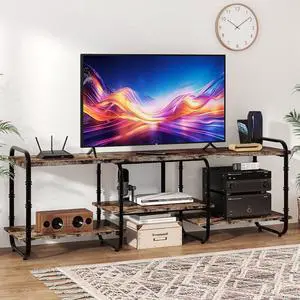 Eyesoul 75 inch TV Stand,TV Cabinet with 3-Tier Open Adjustable Storage Shelves,Wooden Style TV Console Table Entertainment Center for Living Room,Bedroom,Easy Assembly