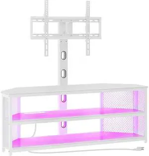 Eyesoul TV Stand with Mount and Power Outlet, Swivel TV Stand with LED Lights for 32/45/55/60/65/70 inch TVs, White Entertainment Center Media Console with Height Adjustable Mount