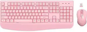 Eyesoul Wireless Keyboard and Mouse Combo, 2.4G Full-Sized Ergonomic Computer Keyboard with Wrist Rest and 3 Level DPI Adjustable Wireless Mouse for Windows, Mac OS Desktop/Laptop/PC (Pink) Eyesoul Wireless Keyboard and Mouse Combo, 2.4G Full-Sized Ergonomic Computer Keyboard with Wrist Rest and 3 Level DPI Adjustable Wireless Mouse for Windows, Mac OS Desktop/Laptop/PC (Pink)