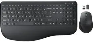 Eyesoul Wireless Keyboard and Mouse Combo,  2.4G Full-Sized Ergonomic Computer Keyboard with Wrist Rest and 3 Level DPI Adjustable Wireless Mouse for Windows, Mac OS Desktop/Laptop/PC (Carbon Black)