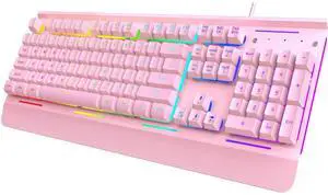 Eyesoul Gaming Keyboard, USB Wired Computer Keyboard, 15-Zone RGB Illumination, IP32 Water Resistance, 25 Anti-ghosting Keys, All-Metal Panel (Whisper Quiet Gaming Switch)